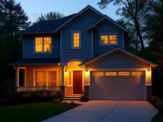 Cozy suburban home equipped with smart lighting and cameras